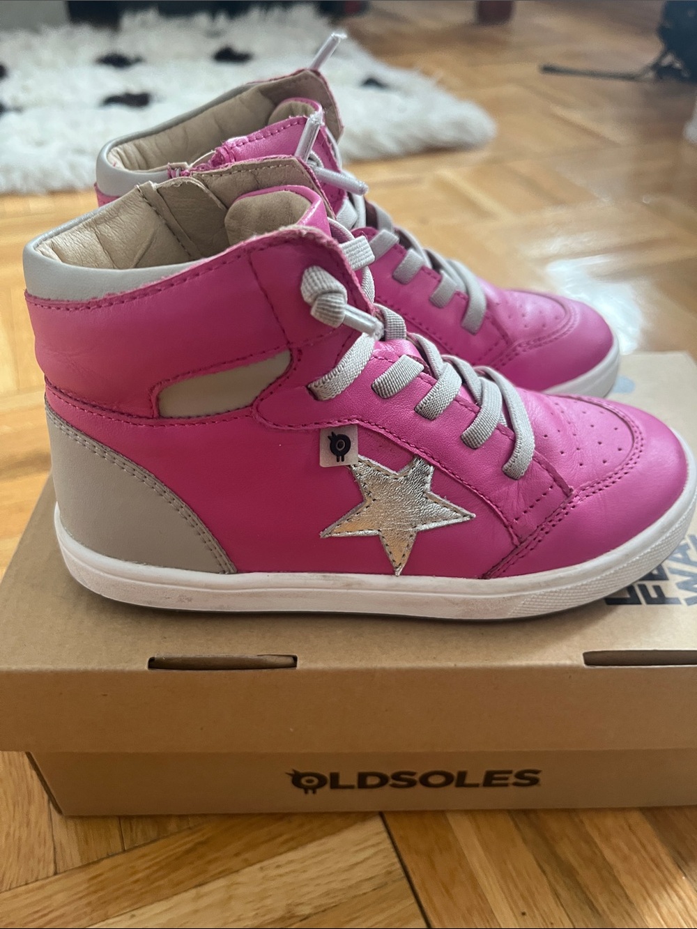 Old Soles Pink & Gray & Silver High-Top Kids Sneakers with Silver Star